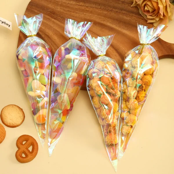 50pcs Rainbow Cellophane Bags - Holographic Party Favor Bags for Gifts, Goodies, and Events - Perfect for Holidays, Birthdays 1