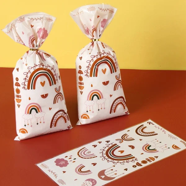 25Pcs Bohemian Rainbow Loot Bags Plastic Goodie Bags Boho Candy Gift Bag Birthday Wedding Baby Shower Party Decoration 2