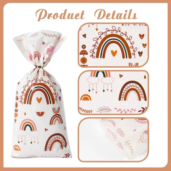 25Pcs Bohemian Rainbow Loot Bags Plastic Goodie Bags Boho Candy Gift Bag Birthday Wedding Baby Shower Party Decoration 6