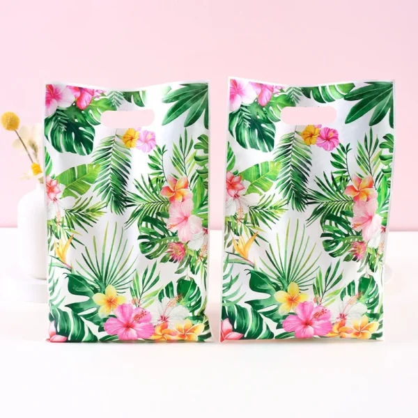 10/20/50pcs Summer Hawaiian Floral Gift Bags Hawaii Luau Tropical Beach Party Favor Bags with Handle for Birthday Party Supplies 2