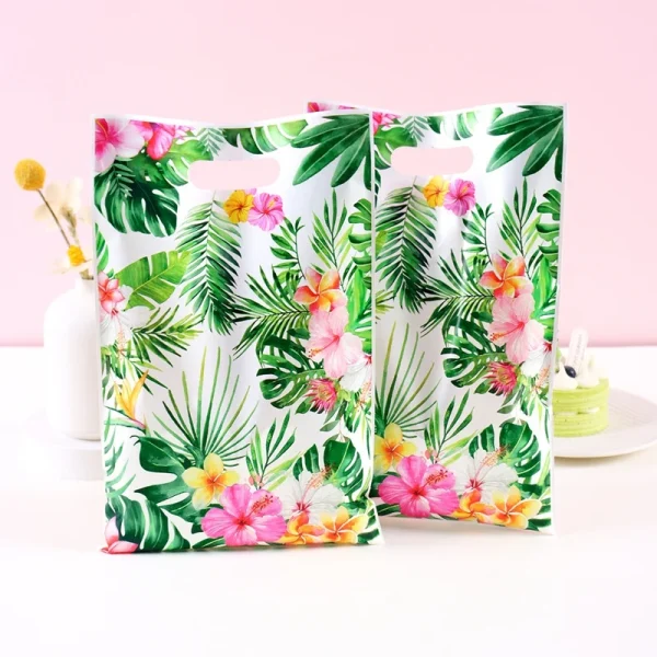 10/20/50pcs Summer Hawaiian Floral Gift Bags Hawaii Luau Tropical Beach Party Favor Bags with Handle for Birthday Party Supplies 4