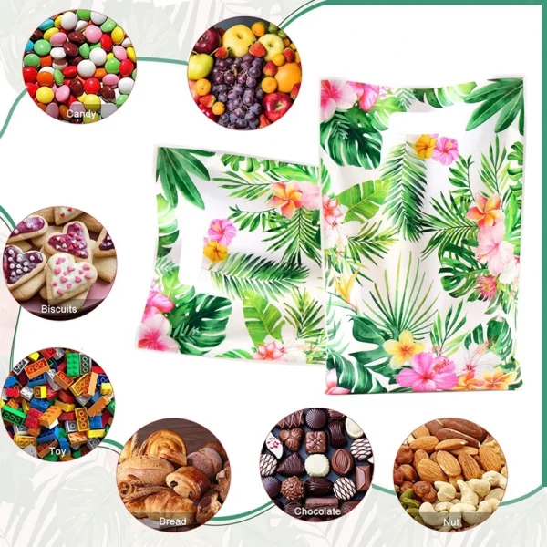 10/20/50pcs Summer Hawaiian Floral Gift Bags Hawaii Luau Tropical Beach Party Favor Bags with Handle for Birthday Party Supplies 5