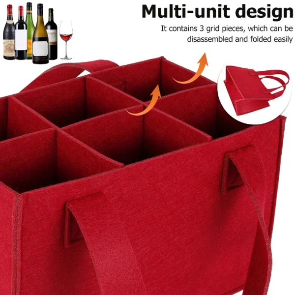 Lightweight Foldable For Travel Wine Bottle Bag With Carry Handle Picnic Tear Resistant Waterproof 6 Compartments BBQ Party 3