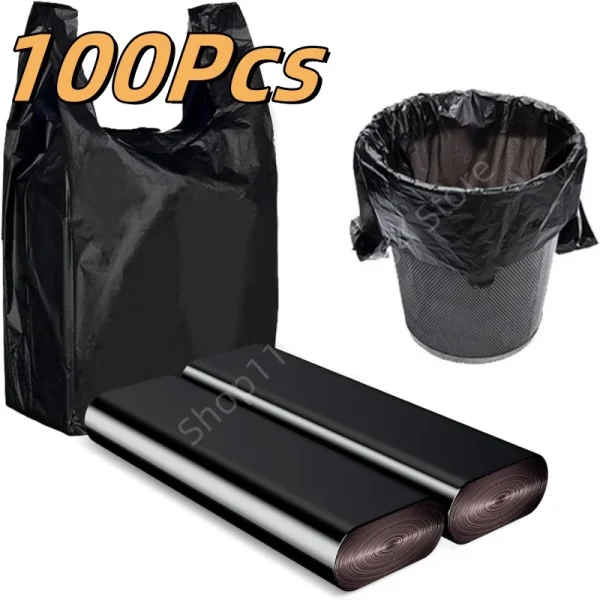 100Pcs Black Vest Bags Thicken Disposable Garbage Bags Kitchen Storage Trash Can Liner Bags Protect Privacy Plastic Waste Bags 1