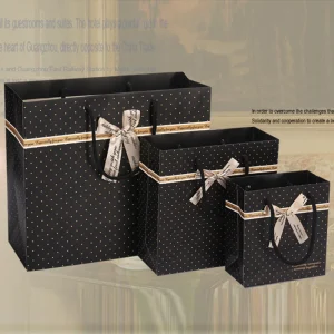 Black Portable Gift Bag with Handles For Books Paper Gift Bow Packing Box Birthday Party Wedding New Year Present Box 1