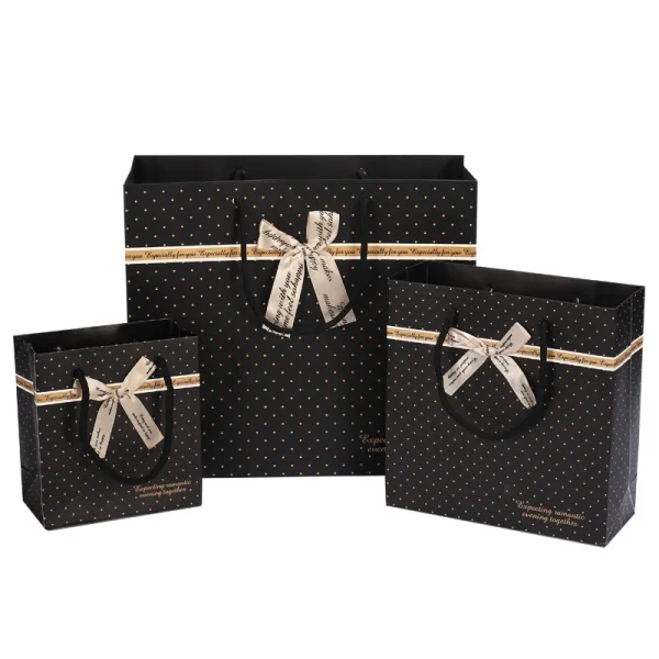 Black Portable Gift Bag with Handles For Books Paper Gift Bow Packing Box Birthday Party Wedding New Year Present Box 2