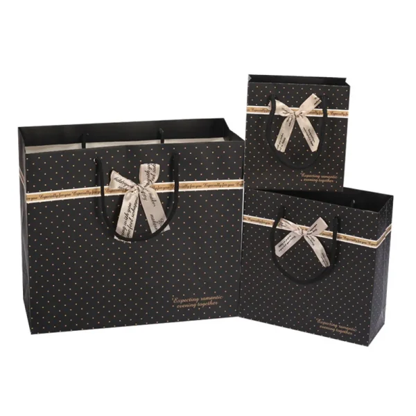 Black Portable Gift Bag with Handles For Books Paper Gift Bow Packing Box Birthday Party Wedding New Year Present Box 3