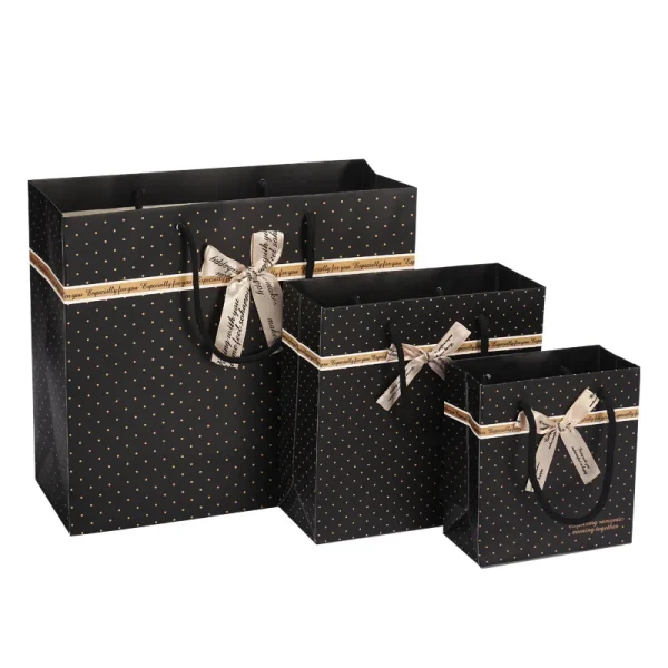 Black Portable Gift Bag with Handles For Books Paper Gift Bow Packing Box Birthday Party Wedding New Year Present Box 6