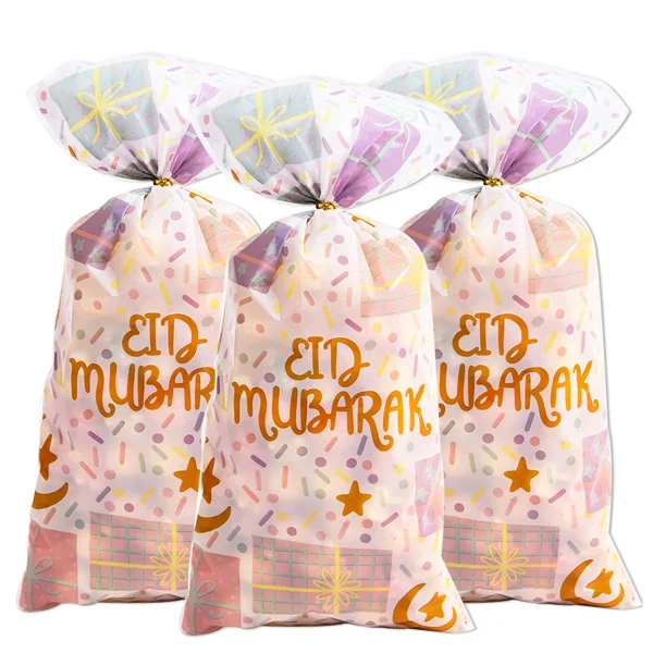 50pcs Multicolor Eid Mubarak and Eid Al Adha Goodie Gift Bags Plastic OPP Bag Ramadan Kareem Decoration Party Favor Eid Al-fitr 2