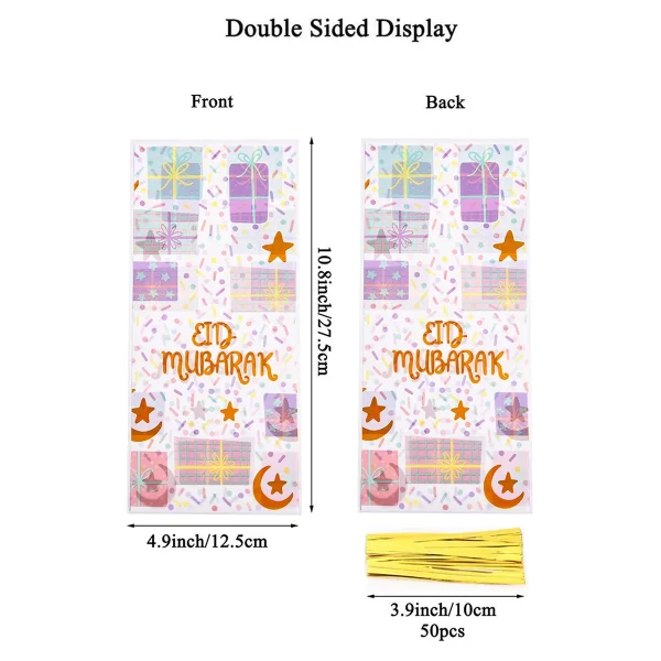 50pcs Multicolor Eid Mubarak and Eid Al Adha Goodie Gift Bags Plastic OPP Bag Ramadan Kareem Decoration Party Favor Eid Al-fitr 3