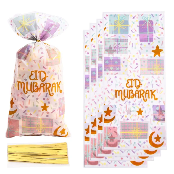 50pcs Multicolor Eid Mubarak and Eid Al Adha Goodie Gift Bags Plastic OPP Bag Ramadan Kareem Decoration Party Favor Eid Al-fitr 4