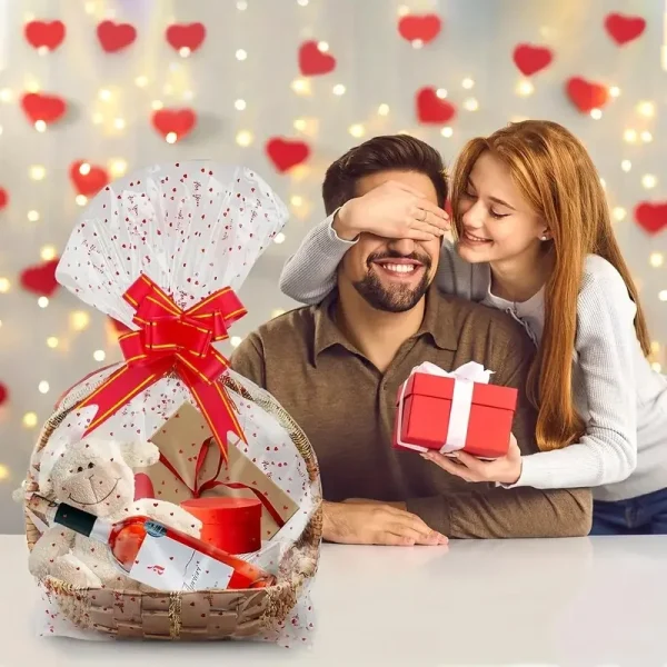 20/50 pice heart-print cellophane gift bag with ribbon bow for weddings, bridal shower, birthdays, Christmas 2