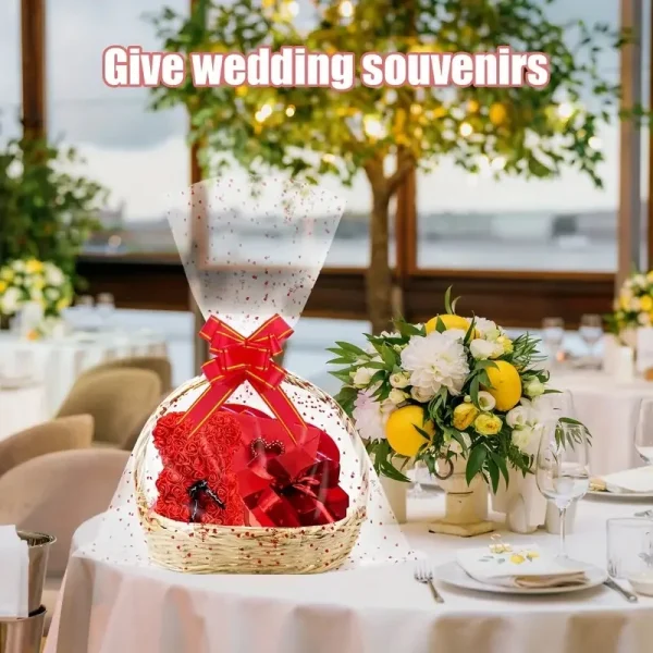 20/50 pice heart-print cellophane gift bag with ribbon bow for weddings, bridal shower, birthdays, Christmas 4
