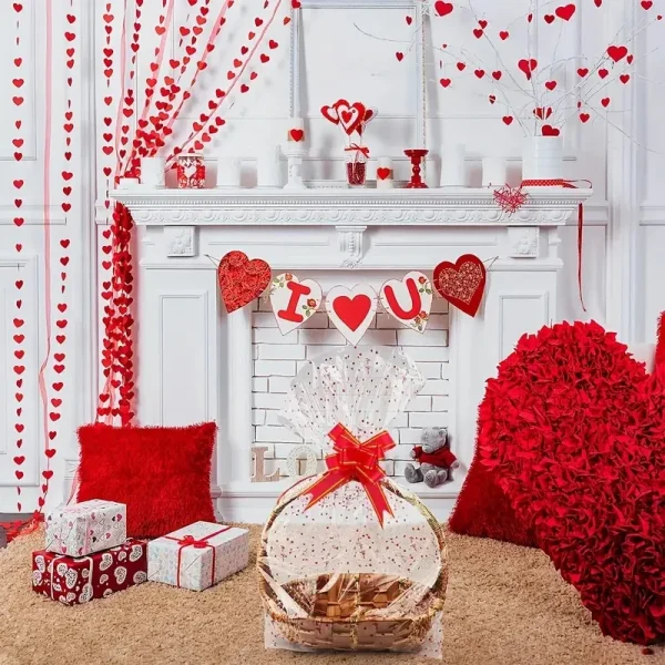 20/50 pice heart-print cellophane gift bag with ribbon bow for weddings, bridal shower, birthdays, Christmas 5