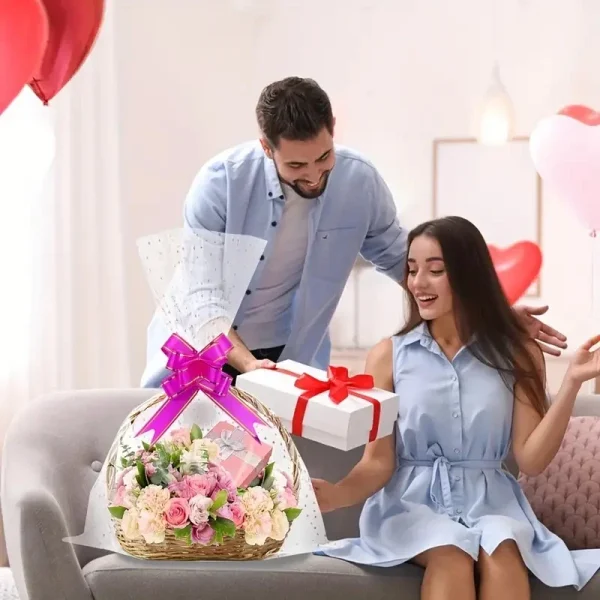 20/50 pice heart-print cellophane gift bag with ribbon bow for weddings, bridal shower, birthdays, Christmas 6