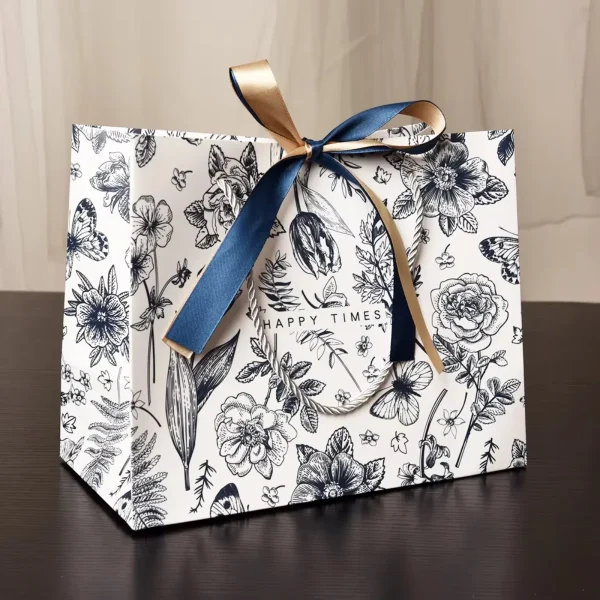 1PCS New Gift Bags Mother's Day Gift Wrapping Bags Floral Paper Bags Tote Bags Birthday Paper Bags Premium Gift Bags with Ribbon 5