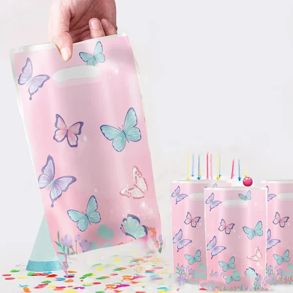 10Pcs Butterfly Party Goodie Bags Pink Butterfly Candy Gift Bags For Butterfly Wedding Birthday Party Decor Outdoor Party Favor 5