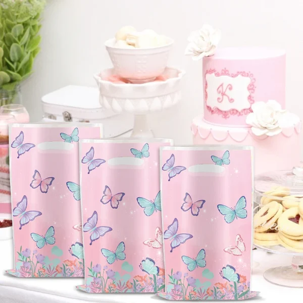 10Pcs Butterfly Party Goodie Bags Pink Butterfly Candy Gift Bags For Butterfly Wedding Birthday Party Decor Outdoor Party Favor 6