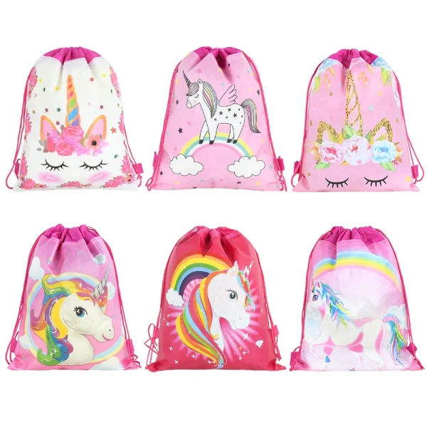 1PCS Unicorn Backpack Non-Woven Drawstring Bag Children Kids Favors School Bag Birthday Party Gifts Unicorn Storage Rucksack 1