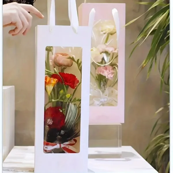10 Packs Elegant Floral Tote Bag for bouquets-Ideal for Valentine's Day, Christmas and Special Occasions-Durable Paper Gift Wrap 4
