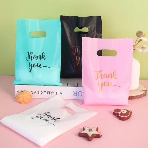 100Pcs 15x20cm Thank You Gift Bags Wedding Birthday Guest Gift Wrap Plastic Shop Bags Small Busines Candy Pastry Store Packaging 1