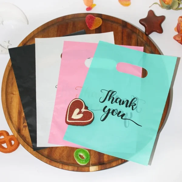 100Pcs 15x20cm Thank You Gift Bags Wedding Birthday Guest Gift Wrap Plastic Shop Bags Small Busines Candy Pastry Store Packaging 2