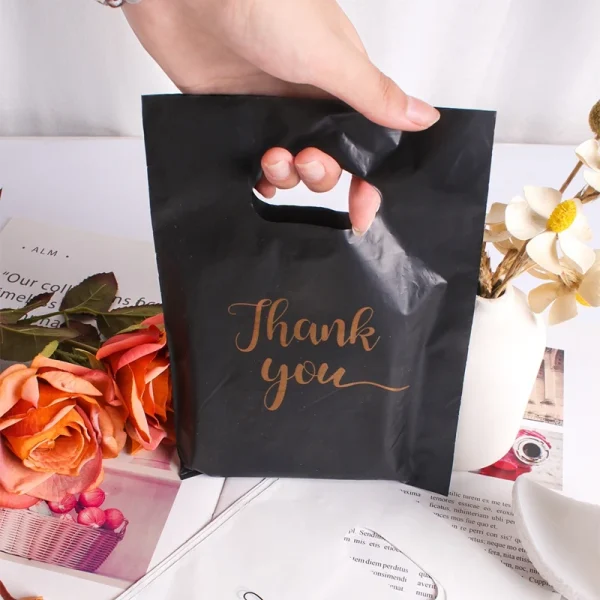 100Pcs 15x20cm Thank You Gift Bags Wedding Birthday Guest Gift Wrap Plastic Shop Bags Small Busines Candy Pastry Store Packaging 3