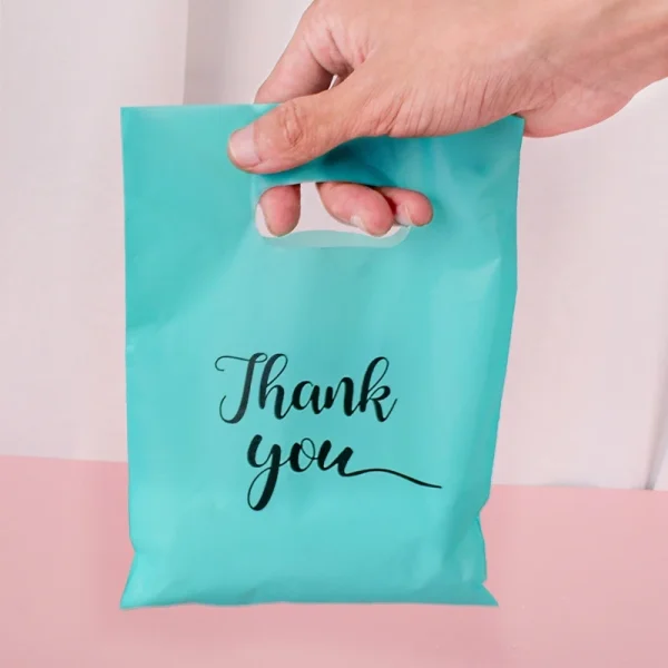 100Pcs 15x20cm Thank You Gift Bags Wedding Birthday Guest Gift Wrap Plastic Shop Bags Small Busines Candy Pastry Store Packaging 4