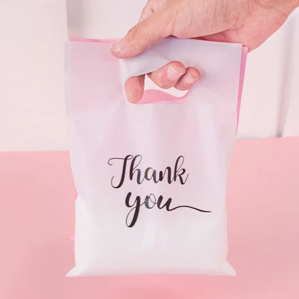 100Pcs 15x20cm Thank You Gift Bags Wedding Birthday Guest Gift Wrap Plastic Shop Bags Small Busines Candy Pastry Store Packaging 5