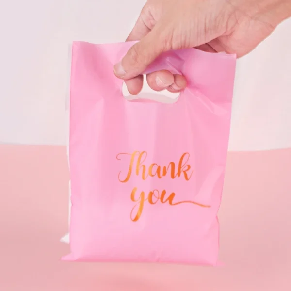 100Pcs 15x20cm Thank You Gift Bags Wedding Birthday Guest Gift Wrap Plastic Shop Bags Small Busines Candy Pastry Store Packaging 6