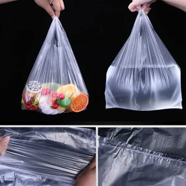 Plastic Shopping Bag 100Pcs Transparent Shopping Bag Supermarket Plastic Bags With Handle Food Packaging 6