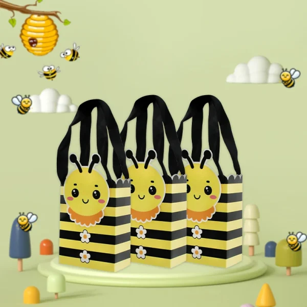 20PCS Honey Bee Small Gift Bags with Handles Bee Bags for Party Favor Bee Paper Bags for Bee Party Decorations 2