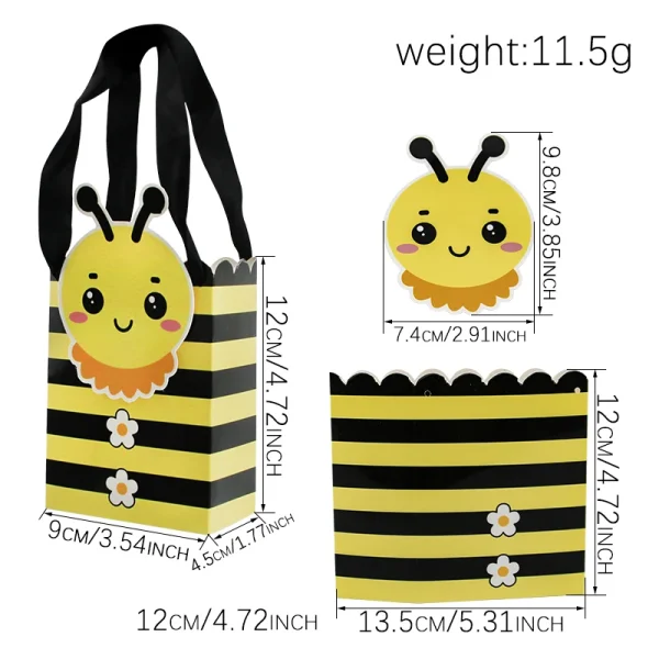 20PCS Honey Bee Small Gift Bags with Handles Bee Bags for Party Favor Bee Paper Bags for Bee Party Decorations 4
