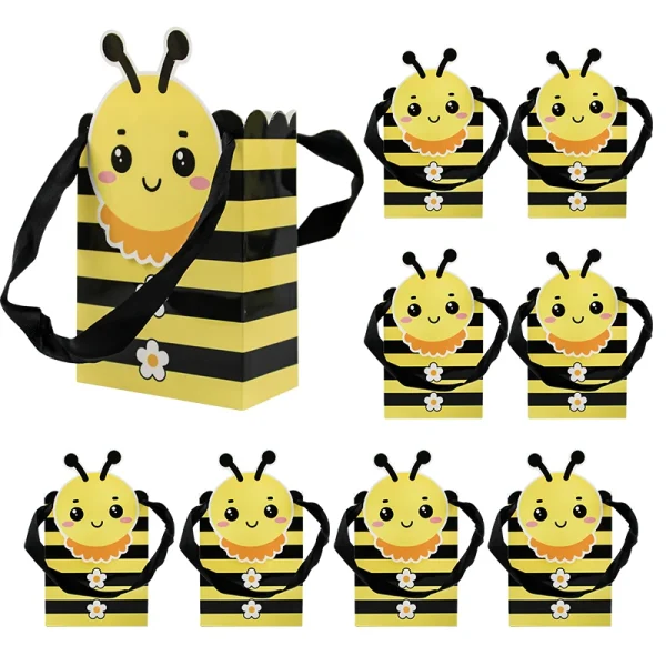 20PCS Honey Bee Small Gift Bags with Handles Bee Bags for Party Favor Bee Paper Bags for Bee Party Decorations 5