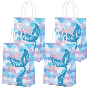 10 pcs Mermaid Handle Kraft Paper Gift Bags Festival Party Cookie Candy Packaging Box Favors Supplies 1