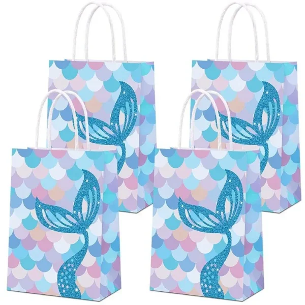 10 pcs Mermaid Handle Kraft Paper Gift Bags Festival Party Cookie Candy Packaging Box Favors Supplies 1