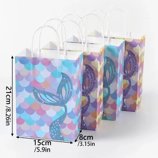 10 pcs Mermaid Handle Kraft Paper Gift Bags Festival Party Cookie Candy Packaging Box Favors Supplies 3