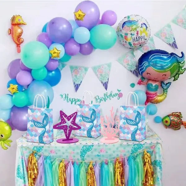 10 pcs Mermaid Handle Kraft Paper Gift Bags Festival Party Cookie Candy Packaging Box Favors Supplies 4
