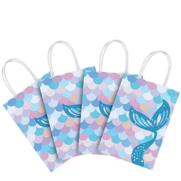 10 pcs Mermaid Handle Kraft Paper Gift Bags Festival Party Cookie Candy Packaging Box Favors Supplies 5