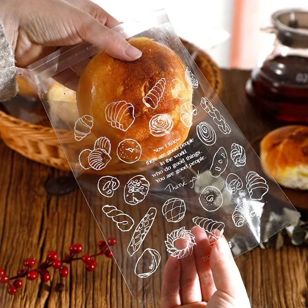 100/200pcs Clear Self-sealing Bags For Bakery Breads, Doughnuts, Croissants, Disposable Packaging For Kitchen Utensils 2