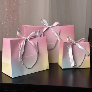Gift Bags With Handles Paper Party Favor Bag With Bow Ribbon For Birthday Wedding Celebration Present Wrap Ladies Shopping Bags 1
