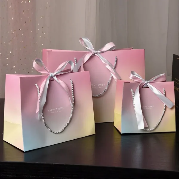 Gift Bags With Handles Paper Party Favor Bag With Bow Ribbon For Birthday Wedding Celebration Present Wrap Ladies Shopping Bags 1
