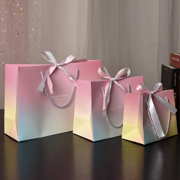 Gift Bags With Handles Paper Party Favor Bag With Bow Ribbon For Birthday Wedding Celebration Present Wrap Ladies Shopping Bags 2