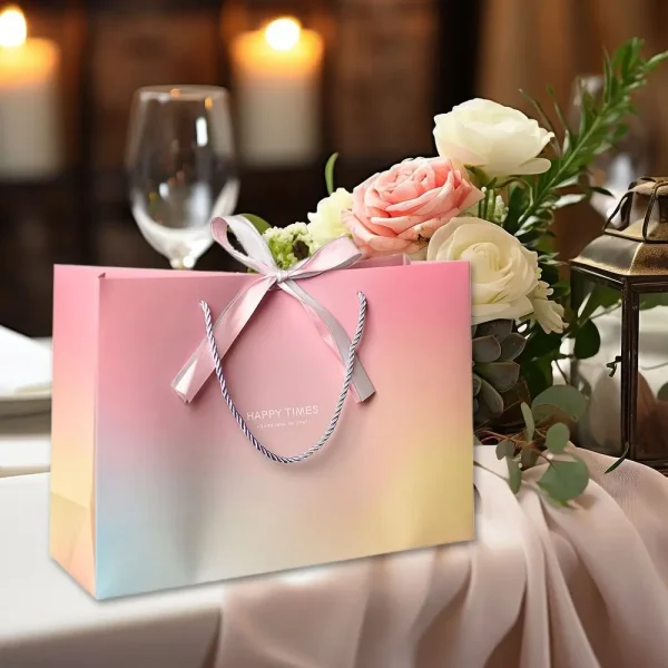 Gift Bags With Handles Paper Party Favor Bag With Bow Ribbon For Birthday Wedding Celebration Present Wrap Ladies Shopping Bags 3