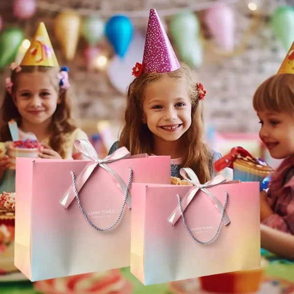 Gift Bags With Handles Paper Party Favor Bag With Bow Ribbon For Birthday Wedding Celebration Present Wrap Ladies Shopping Bags 4