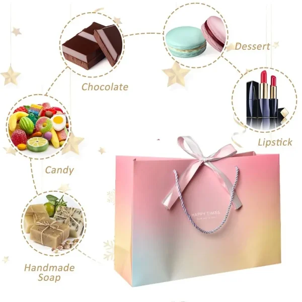 Gift Bags With Handles Paper Party Favor Bag With Bow Ribbon For Birthday Wedding Celebration Present Wrap Ladies Shopping Bags 5