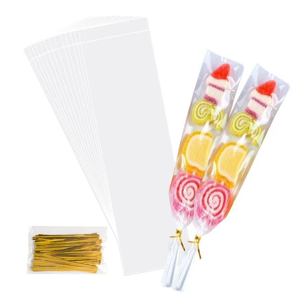 50pcs Plastic Rectangular Transparent Lollipop Candy Bags Cellophane Package Candy Bar Wedding Birthday Party Decoration Gifts 4