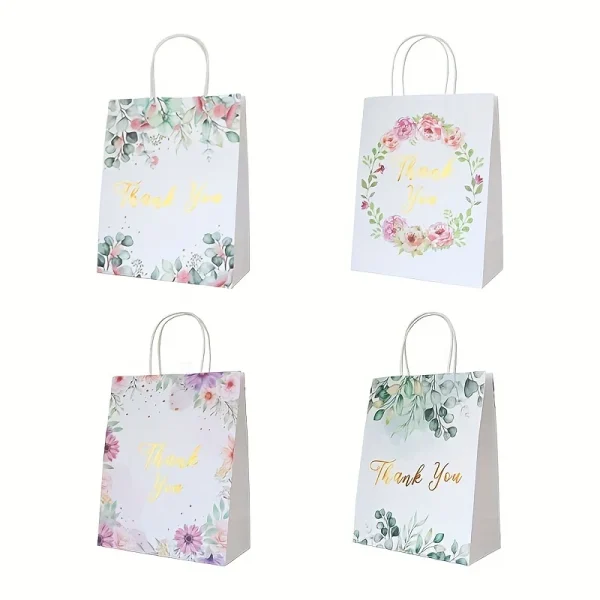 12PCS Thank You Gift Paper Bags With Handles Floral Design Thank You Bags For Business, Boutique, Gifts, Wedding Favors 1