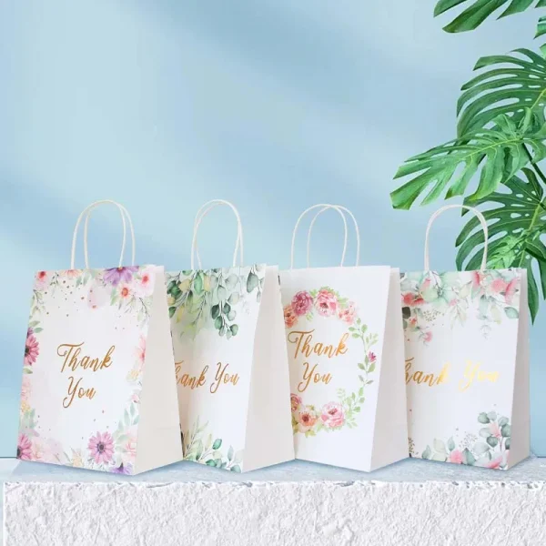 12PCS Thank You Gift Paper Bags With Handles Floral Design Thank You Bags For Business, Boutique, Gifts, Wedding Favors 2