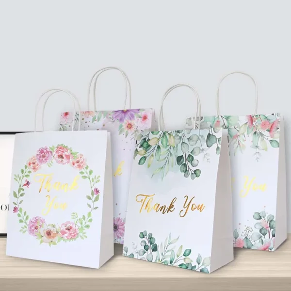 12PCS Thank You Gift Paper Bags With Handles Floral Design Thank You Bags For Business, Boutique, Gifts, Wedding Favors 3
